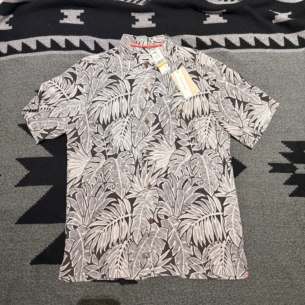 Tommy Bahama Black and White Tropical Leaf Shirt
